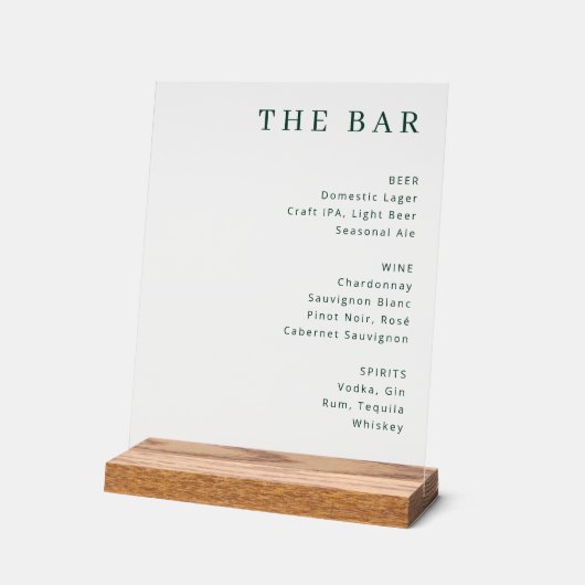 Exquisite Green Text Bar Menu Acryl Bord (Hoek)
