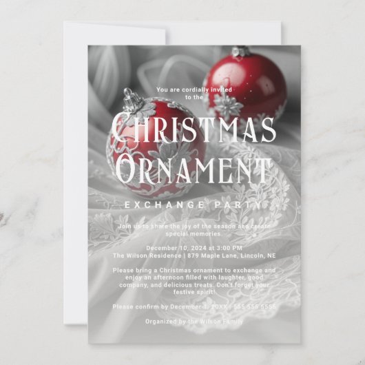 Exquisite Grey Shades & Red Christmas Ornament  Kaart (Voorkant)
