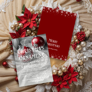 Exquisite Grey Shades & Red Christmas Ornament  Kaart