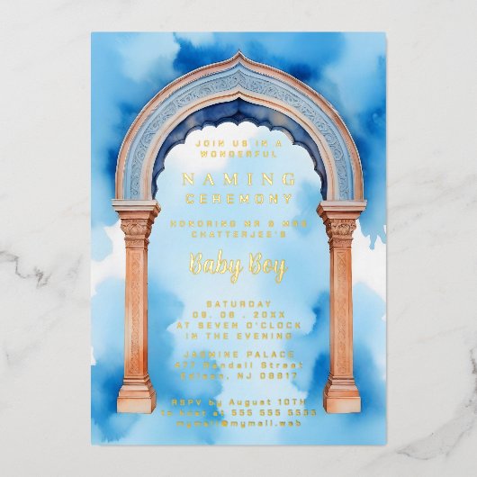 Exquisite Indian Architecture Arch Naming Ceremony Folie Uitnodiging (Voorkant)