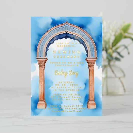 Exquisite Indian Architecture Arch Naming Ceremony Folie Uitnodiging (Staand Voorkant)