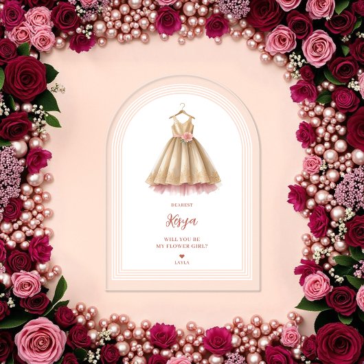 Exquisite Lovely Flower Girl Dress in Pink & Gold  Acryl Uitnodigingen