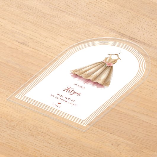 Exquisite Lovely Flower Girl Dress in Pink & Gold  Acryl Uitnodigingen (Laagn)