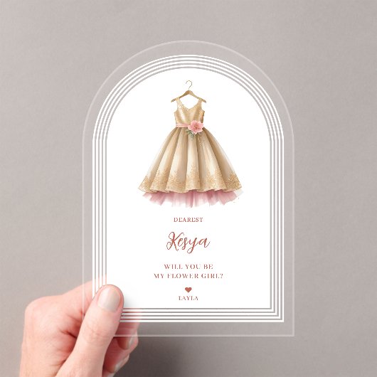 Exquisite Lovely Flower Girl Dress in Pink & Gold  Acryl Uitnodigingen (Insitu (Draagbaar))