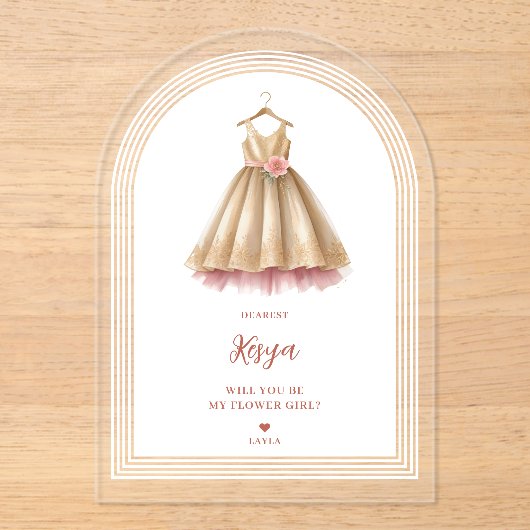 Exquisite Lovely Flower Girl Dress in Pink & Gold  Acryl Uitnodigingen (Voorkant)