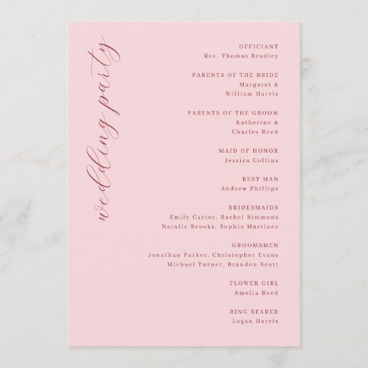 Exquisite Maroon Calligraphy Wedding Ceremony Programmakaart (Achterkant)