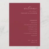 Exquisite Maroon Calligraphy Wedding Ceremony Programmakaart (Voorkant)