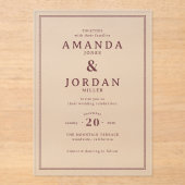 Exquisite Maroon Calligraphy Wedding Invitation Acryl Uitnodigingen (Voorkant)