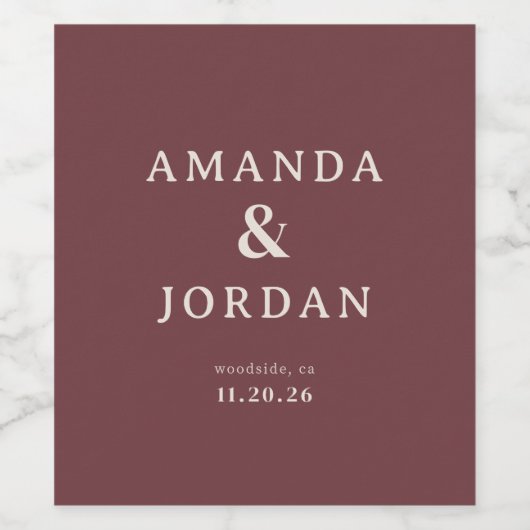 Exquisite Maroon Calligraphy Wijn Etiket (Enkel label)