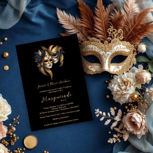 Exquisite Masquerade Masks Gold Effect Accents Kaart