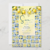 Exquisite Mediterranean Tiles Floral Lemons Photo Save The Date (Voorkant)