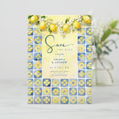 Exquisite Mediterranean Tiles Floral Lemons Photo Save The Date (Staand voorkant)