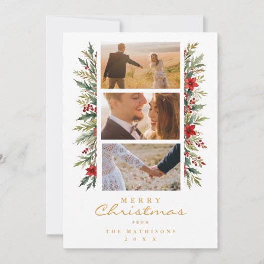 Exquisite Minimal Christmas Garland 3 Photos Frame Feestdagenkaart (Voorkant)