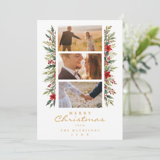 Exquisite Minimal Christmas Garland 3 Photos Frame Feestdagenkaart (Staand voorkant)