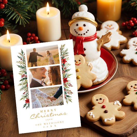 Exquisite Minimal Christmas Garland 3 Photos Frame Feestdagenkaart