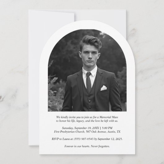 Exquisite Minimalist Black White Botanical Funeral Kaart (Achterkant)