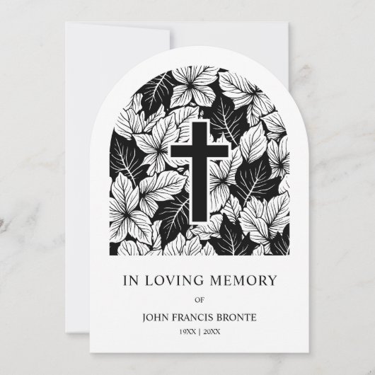 Exquisite Minimalist Black White Botanical Funeral Kaart (Voorkant)