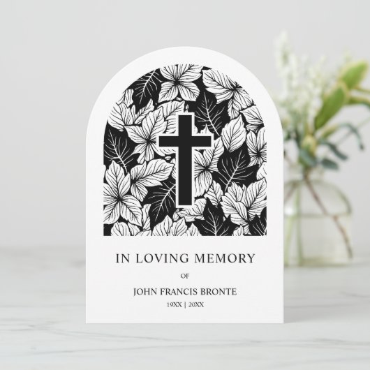 Exquisite Minimalist Black White Botanical Funeral Kaart (Staand voorkant)