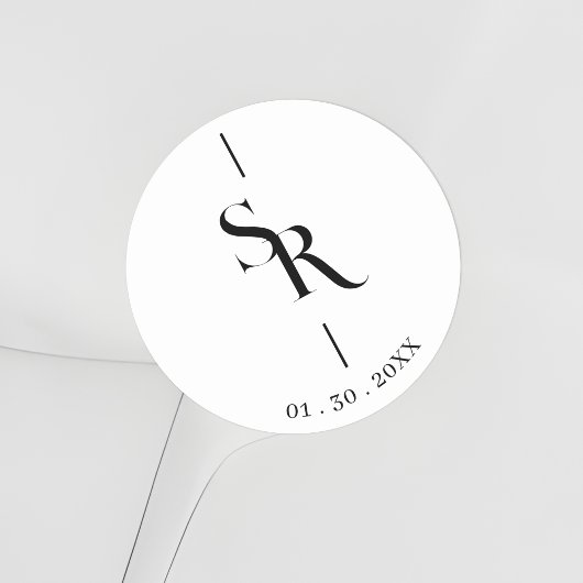 Exquisite Minimalist Black & White Initials Ronde Sticker