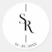 Exquisite Minimalist Black & White Initials Ronde Sticker (Voorkant)