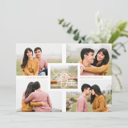 Exquisite Minimalist Custom 5-Photo Wedding Save The Date (Staand voorkant)