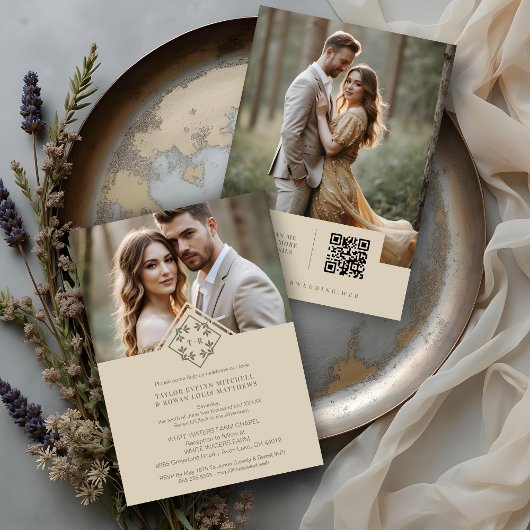 Exquisite Minimalist Wedding Botanical Monogram Kaart