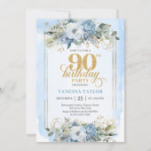 Exquisite pale blue gold style 90th birthday   kaart (Voorkant)