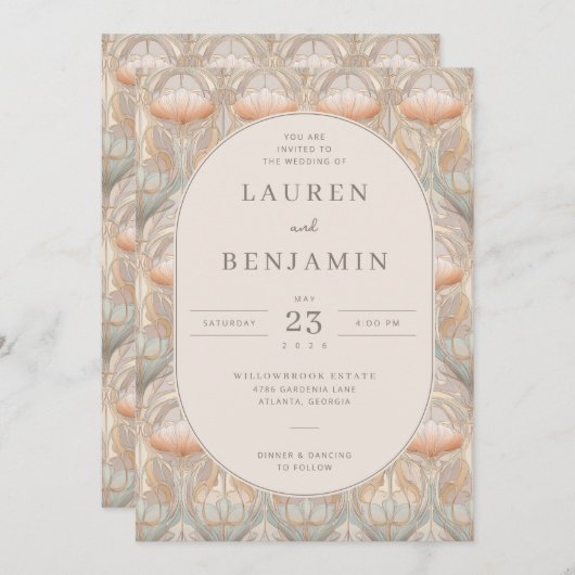 Exquisite Peach Floral Pattern Kaart (Voorkant / Achterkant)