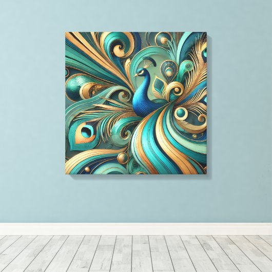 Exquisite Peacock Design Canvas Art (Insitu (Houten vloer))