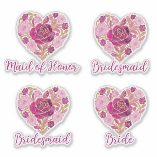 Exquisite Pink Floral Heart Bridal Sticker (Voorkant)
