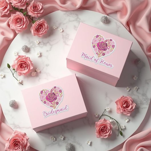Exquisite Pink Floral Heart Bridal Sticker