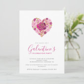 Exquisite Pink Floral Heart Galentine's Day Party  Kaart (Staand voorkant)