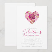 Exquisite Pink Floral Heart Galentine's Day Party  Kaart (Voorkant / Achterkant)