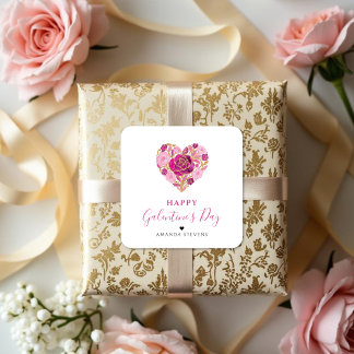 Exquisite Pink Floral Heart Galentine's Day Party  Vierkante Sticker