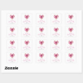 Exquisite Pink Floral Heart Galentine's Day Party Vierkante Sticker (Vel)
