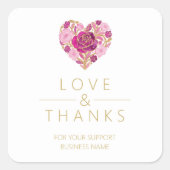 Exquisite Pink Floral Heart Love & Thanks Vierkante Sticker (Voorkant)