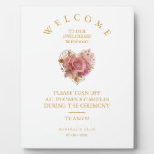 Exquisite Pink Floral Heart Unplugged Wedding Fotoplaat (Voorkant)