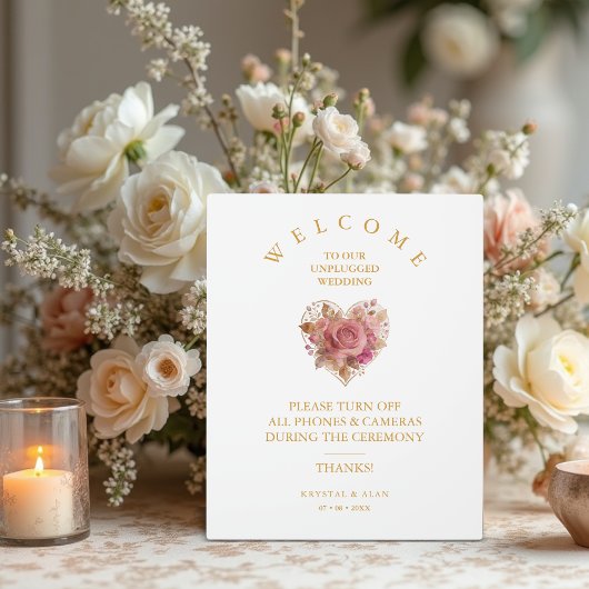 Exquisite Pink Floral Heart Unplugged Wedding Fotoplaat