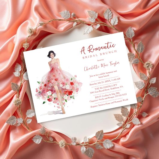 Exquisite Pink Floral Tulle Model Bridal Shower Kaart