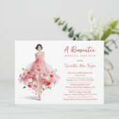 Exquisite Pink Floral Tulle Model Bridal Shower Kaart (Staand voorkant)