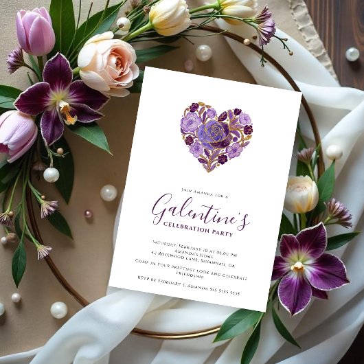 Exquisite Purple Floral Heart Galentine's Day Kaart