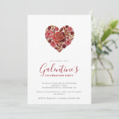 Exquisite Red Floral Heart Galentine's Day Party Kaart (Staand voorkant)