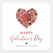 Exquisite Red Floral Heart Galentine's Day Party Vierkante Sticker (Voorkant)