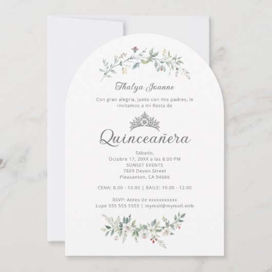 Exquisite Romantic Minimal Spring Floral Tiara XVs Kaart (Voorkant)