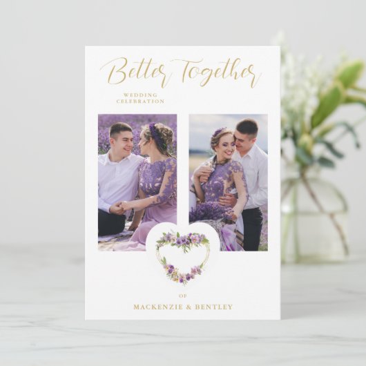 Exquisite Romantic Purple Shades Floral Heart Kaart (Staand voorkant)