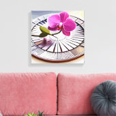 Exquisite roze orchidee Rests op zilver Bord Canvas Afdruk (Insitu (Woonkamer))