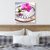 Exquisite roze orchidee Rests op zilver Bord Canvas Afdruk (Insitu (Slaapkamer))