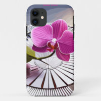 Exquisite roze orchidee Rests op zilver Bord