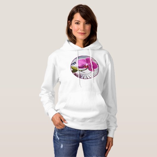 Exquisite roze orchidee Rests op zilver Bord Hoodie (Voorkant volledig)