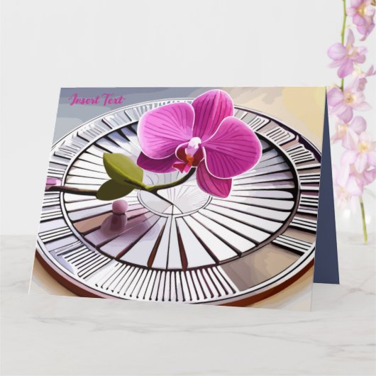 Exquisite roze orchidee Rests op zilver Bord Kaart (Orchidee)